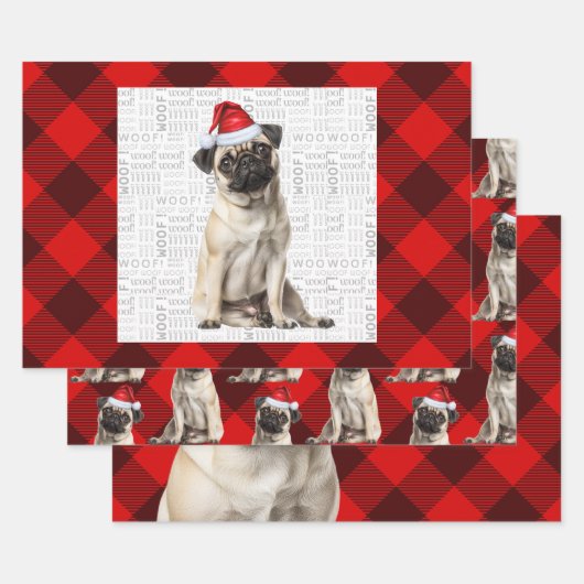 Pug Christmas Dog Red Buffalo Plaid Inpakpapier Vel (Set)