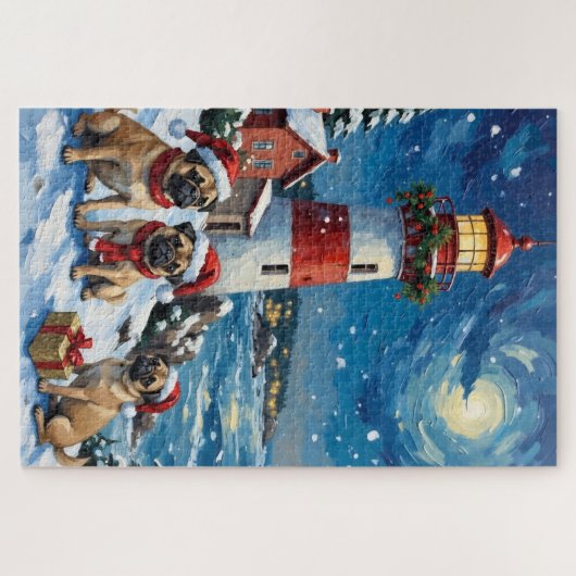 Pug Christmas Lighthouse Holiday Legpuzzel (Horizontaal)