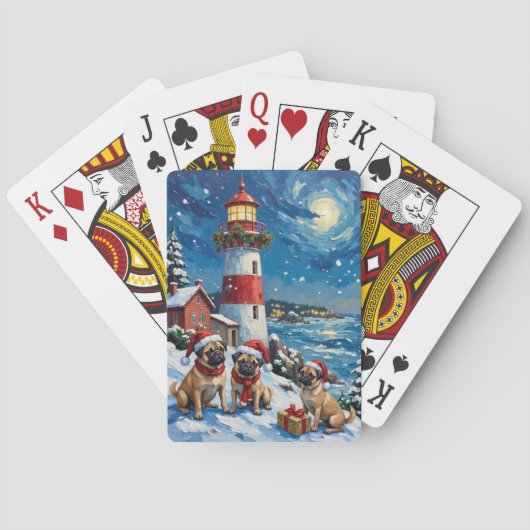Pug Christmas Lighthouse Holiday Pokerkaarten (Achterkant)