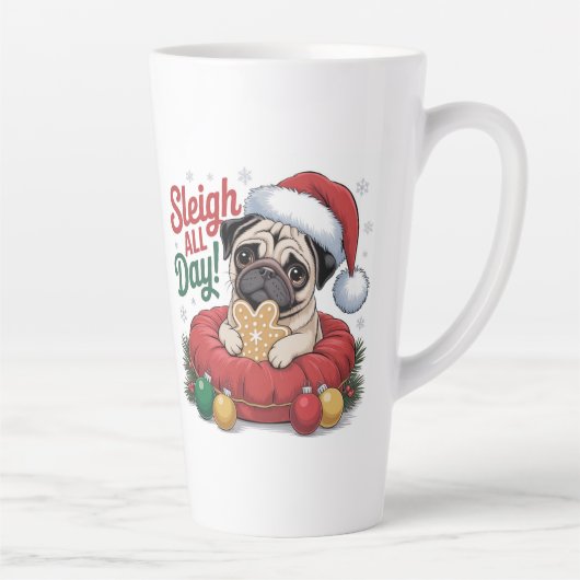 Pug Christmas Mug – Sleigh All Day Holiday Coffee Latte Mok (Rechts)