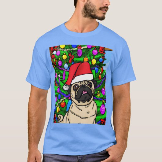 Pug Christmas Pug met een kerst Pet en jongen T-shirt (Voorkant)