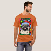 Pug Christmas Pug met kerst Pet en retro T-shirt (Voorkant volledig)