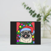 Pug Christmas Pug With Christmas Hat And Briefkaart (Staand voorkant)