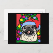 Pug Christmas Pug With Christmas Hat And Briefkaart (Voorkant / Achterkant)
