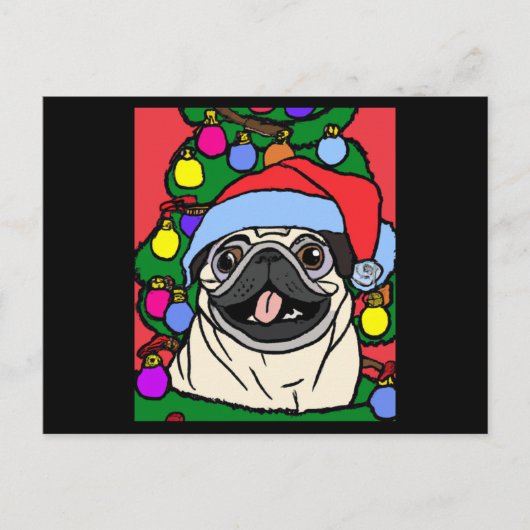 Pug Christmas Pug With Christmas Hat And Briefkaart (Voorkant)