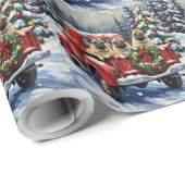 Pug Christmas Red Truck Holiday Cadeaupapier (Rol Hoek)