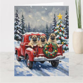 Pug Christmas Red Truck Holiday Kaart (Voorkant)