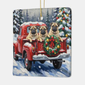 Pug Christmas Red Truck Holiday Keramisch Ornament (Links)