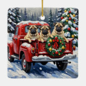 Pug Christmas Red Truck Holiday Keramisch Ornament (Achterkant)