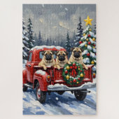 Pug Christmas Red Truck Holiday Legpuzzel (Verticaal)