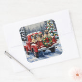 Pug Christmas Red Truck Holiday Vierkante Sticker (Envelop)