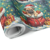 Pug Christmas Santa Bag Adventure Cadeaupapier (Rol Hoek)