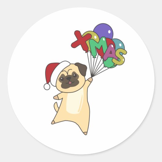 Pug Christmas Snow Winter animals Dogs Ronde Sticker (Voorkant)