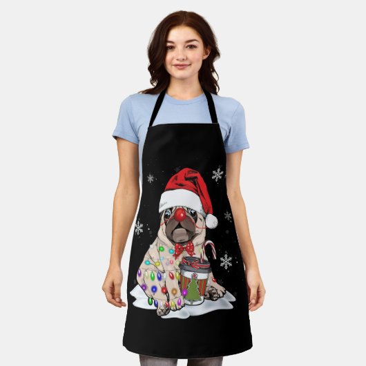 Pug Christmas Tree Lights Santa Dog Boys Pugmas Schort (Gedragen)