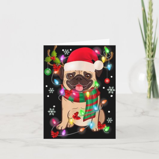 Pug Christmas Tree Lights Santa Dog Xmas Boys Pugm Kaart (Voorkant)