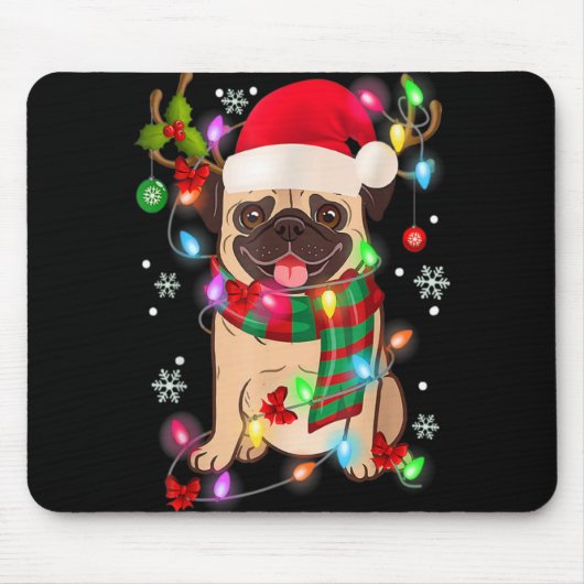 Pug Christmas Tree Lights Santa Dog Xmas Boys Pugm Muismat (Voorkant)