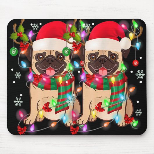 Pug Christmas Tree Lights Santa Dog Xmas Boys Pugm Muismat (Voorkant)