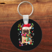 Pug Christmas Tree Lights Santa Dog Xmas Boys Pugm Sleutelhanger (Voorkant)