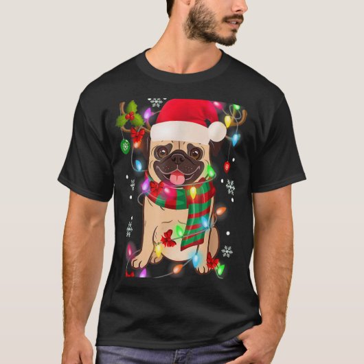 Pug Christmas Tree Lights Santa Dog Xmas Boys Pugm T-shirt (Voorkant)