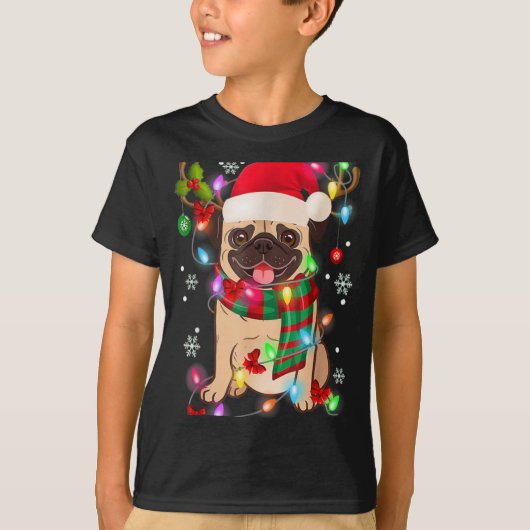 Pug Christmas Tree Lights Santa Dog Xmas Boys Pugm T-shirt (Voorkant)
