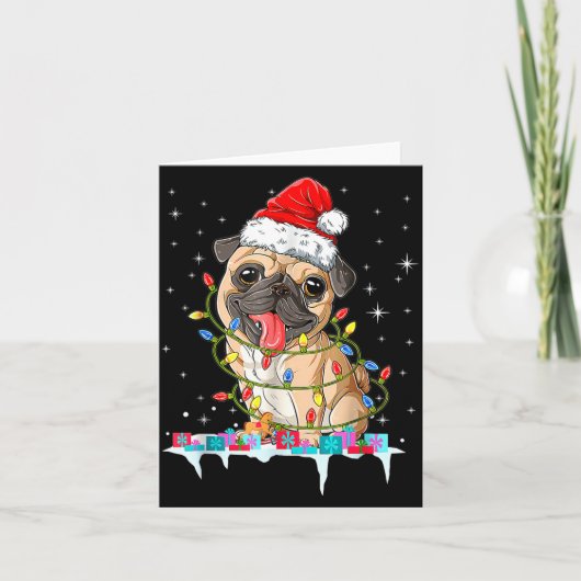 Pug Christmas Tree Lights Santa Dog Xmas  Kaart (Voorkant)