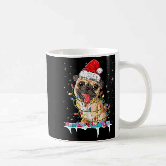 Pug Christmas Tree Lights Santa Dog Xmas  Koffiemok (Rechts)