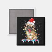 Pug Christmas Tree Lights Santa Dog Xmas Magneet (Voorkant / Achterkant)