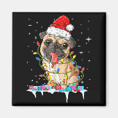 Pug Christmas Tree Lights Santa Dog Xmas  Magneet (Voorkant)