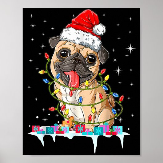 Pug Christmas Tree Lights Santa Dog Xmas  Poster (Voorkant)