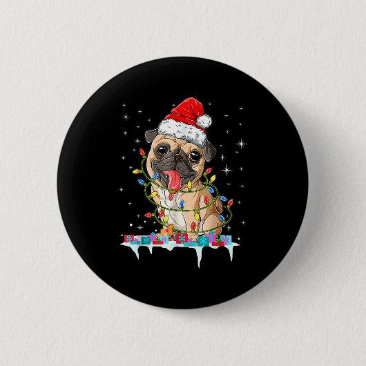 Pug Christmas Tree Lights Santa Dog Xmas  Ronde Button 5,7 Cm (Voorkant)