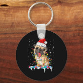 Pug Christmas Tree Lights Santa Dog Xmas  Sleutelhanger (Voorkant)