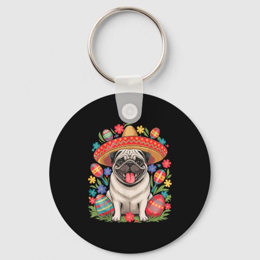 Pug cinco de mayo sleutelhanger (Voorkant)