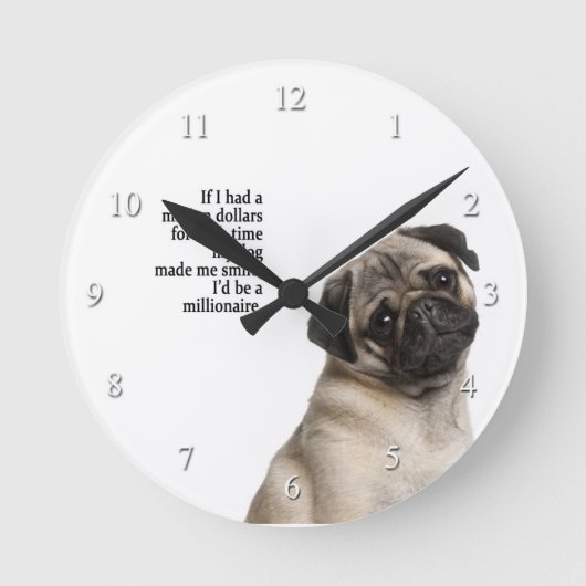 Pug Clock Ronde Klok (Voorkant)