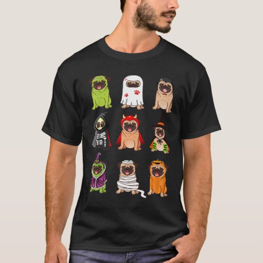 Pug Collectie Happy Pug-o-between Halloween Spooky T-shirt (Voorkant)