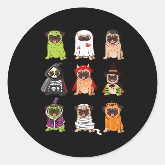 Pug Collectie Happy Pugoween Halloween Spooky Cos Ronde Sticker (Voorkant)