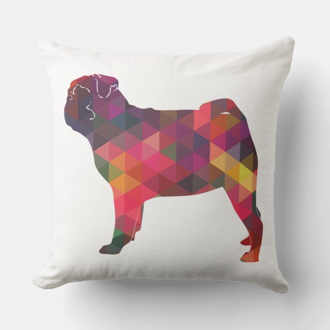 Pug Colorful Geometric Pattern Silhouette Kussen (Voorkant)