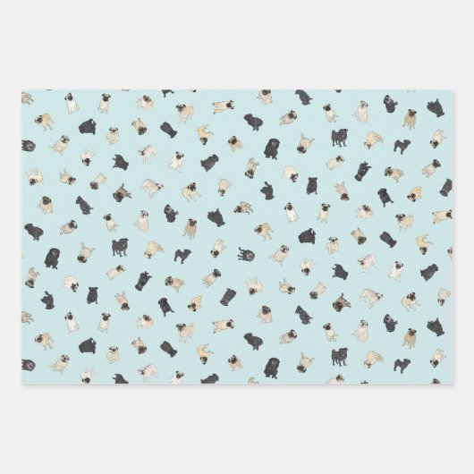 Pug Confetti - roze, blauw, munt aqua Inpakpapier Vel (Voorkant 2)