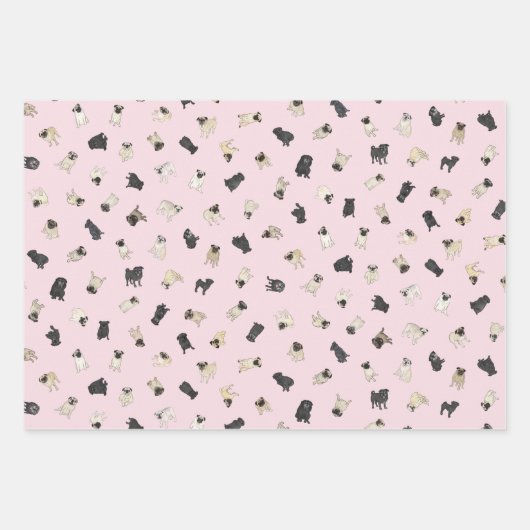 Pug Confetti - roze, blauw, munt aqua Inpakpapier Vel (Voorkant)