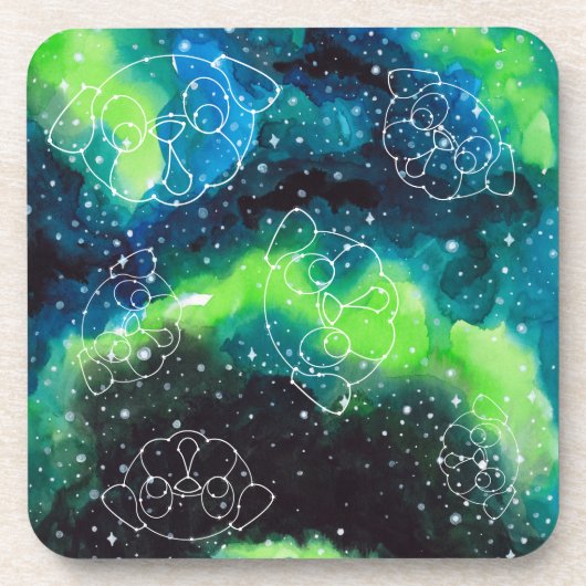 Pug Constellation Onderzetters Blues Greens (Voorkant)