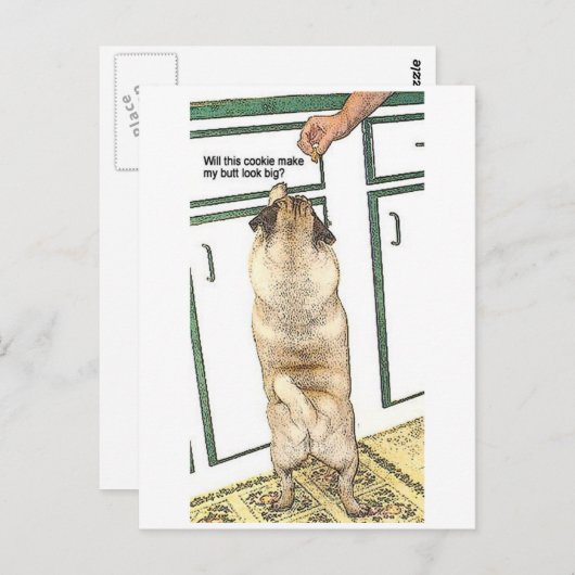 Pug Cookie Butt Briefkaart (Voorkant / Achterkant)