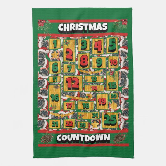 Pug Countdown Kerst Adventskalender Hond Theedoek (Verticaal)