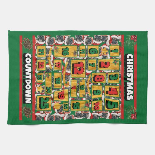 Pug Counting met Kerstmis Advent Calendar Dog Theedoek (Horizontaal)