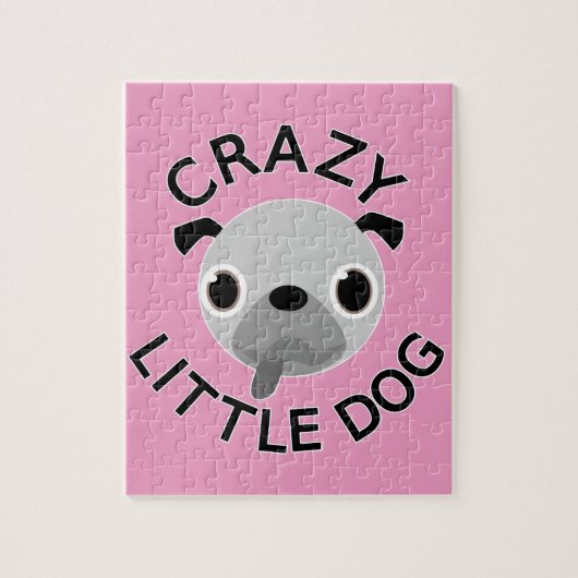 Pug Crazy Little Dog op roze Legpuzzel (Verticaal)