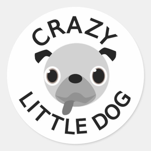 Pug Crazy Little Dog Ronde Sticker (Voorkant)