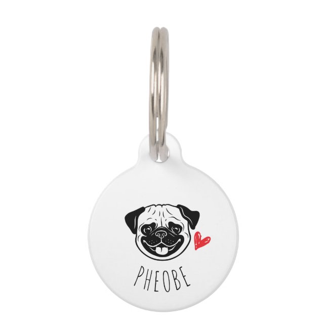 Pug Custom ID Label met Personalisatie Huisdierpenning (Voorkant)