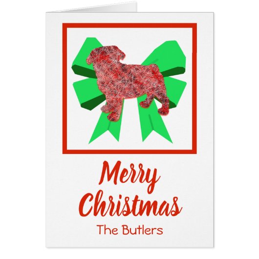 Pug Cute Kerstmis Dog & Green Bow Card (Voorkant)