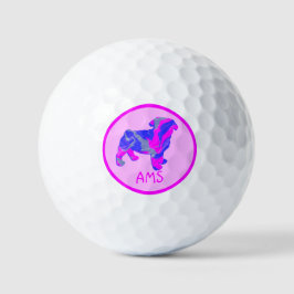 Pug Cute Pink Dog Silhouette Monogram Golfballen
