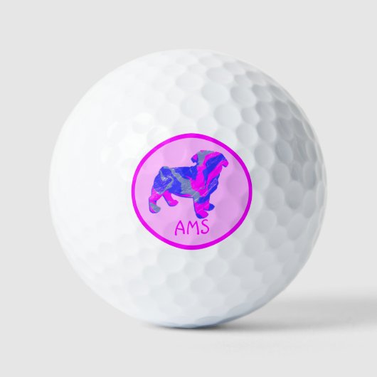 Pug Cute Pink Dog Silhouette Monogram Golfballen (Voorkant)