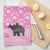 Pug Cuties roze strepen en poten Theedoek (Quarter Fold)