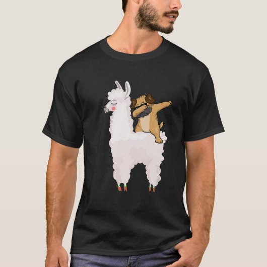 Pug Dabbing Rides Llama Cute Animals T Shirt (Voorkant)